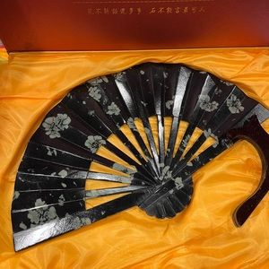 18” Pure Natural Jade Hand Carved Folding Fan Sensu China Original Packaging